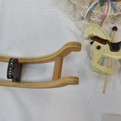 3 pc Horse/Carousel Decor: Rocking Horse, Maypole Carousel