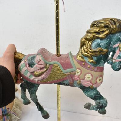 3 pc Horse/Carousel Decor: Rocking Horse, Maypole Carousel