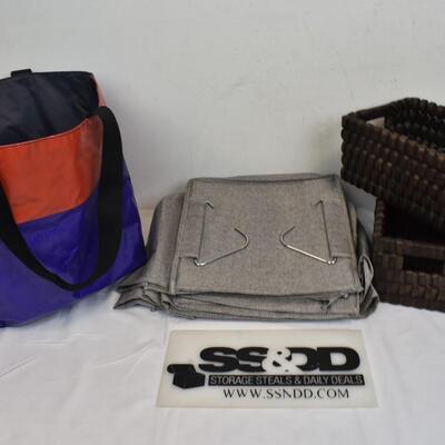 4 pc Home Organization: 2 Woven Baskets, Hanging Cube Organizer, Bag