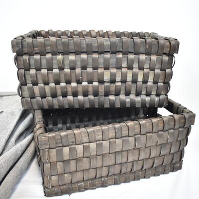 4 pc Home Organization: 2 Woven Baskets, Hanging Cube Organizer, Bag