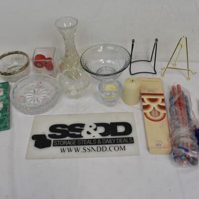 14+ pc Home Decor: Tapered Candles, Trinket Bowls, Wire Frame Holders