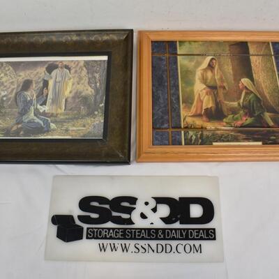2 pc Christian Wall Art, Framed Pictures of Christ, 15" x 12", 14" x 12"