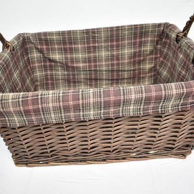 9 pc Home Decor: Large Wicker Basket, Candle Holders, Faux Plants