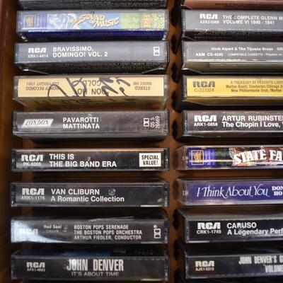 2 Brown Cases of Assorted Cassettes, Classical Music, Broadway, Jazz