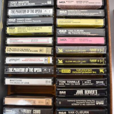 2 Brown Cases of Assorted Cassettes, Classical Music, Broadway, Jazz