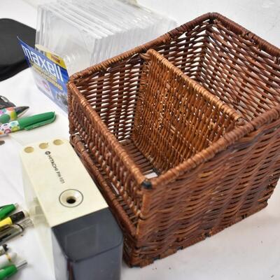 Lot of Assorted Office Supplies, CD Cases, Office Organizer, Hole Puncher