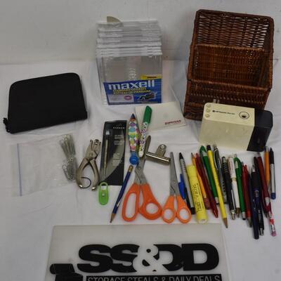 Lot of Assorted Office Supplies, CD Cases, Office Organizer, Hole Puncher