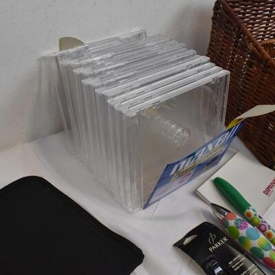 Lot of Assorted Office Supplies, CD Cases, Office Organizer, Hole Puncher