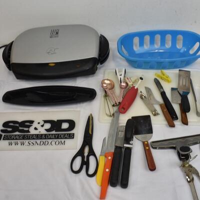 20+ pc Kitchen Lot: George Foreman Grill, Assorted Utensils, Cutting Board