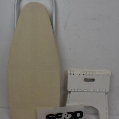 2 pc Home Goods: Small Foldable Step Stool, small Ironing Board
