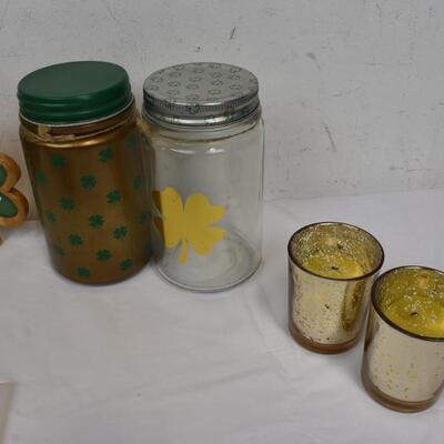 10 pc St. Patrick's Day Decor: Candles, Wall Hanging, Jars