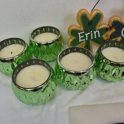 10 pc St. Patrick's Day Decor: Candles, Wall Hanging, Jars