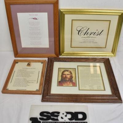 4 pc Framed Religious Decor: The Living Christ, There are Angels