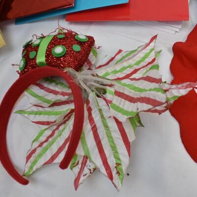 Christmas Lot: Small Nativity Set, Gift Bags, Ribbon, Sleigh