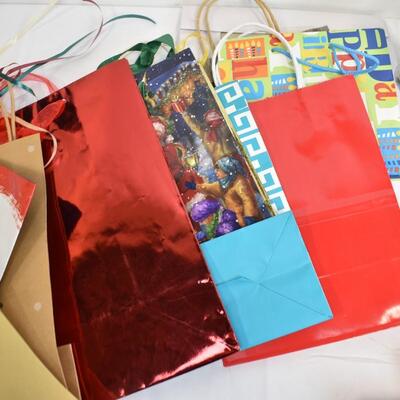 Christmas Lot: Small Nativity Set, Gift Bags, Ribbon, Sleigh