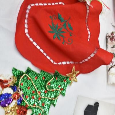 Christmas Lot: Small Nativity Set, Gift Bags, Ribbon, Sleigh