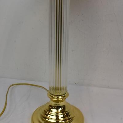 Glass and Gold Toned Lamp, Shade Still in Plastic, Works