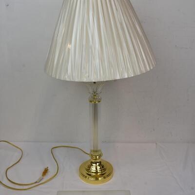 Glass and Gold Toned Lamp, Shade Still in Plastic, Works