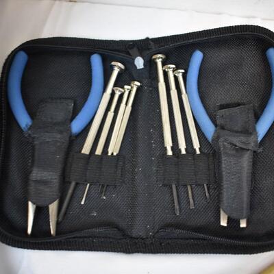 8 pc Home Improvement: Small Screwdriver Set, Hammer, Tool Bag, Power Strip