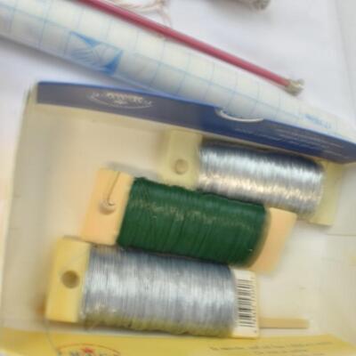 Craft Lot: Assorted Yarn, Scissors, Wire, Ribbon
