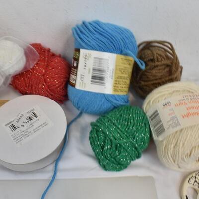 Craft Lot: Assorted Yarn, Scissors, Wire, Ribbon