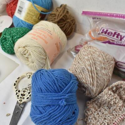 Craft Lot: Assorted Yarn, Scissors, Wire, Ribbon
