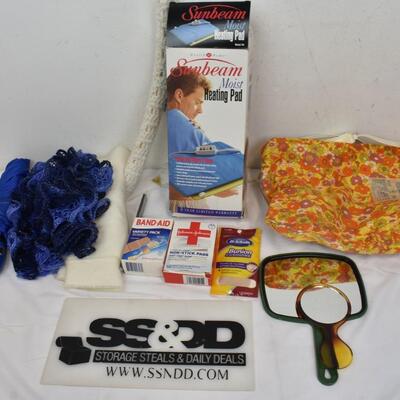 Personal Care Lot: Heating Pads, Scarves, Band-Aids, Umbrella, Mirrors