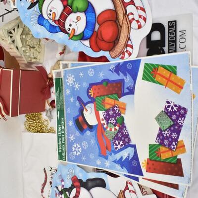 Holiday Lot: Small Christmas Tree, Window Clings, Ceramic Nativity, Gift Boxes
