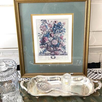 Lot 132 Table Serving Group Crystal Biscuit Jar Butter Dish 2 Sided Silver Plate Server + More
