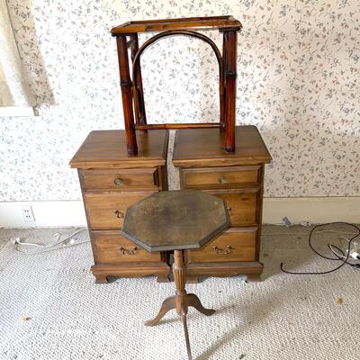 Lot 143 Small Wood Furniture Group 2 Nightstands Bamboo Table Octagon Table
