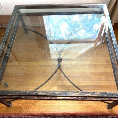 Lot 150 Square Glass & Metal Coffee Table 40" Beveled