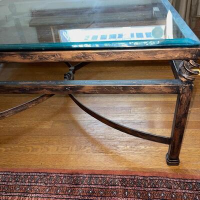 Lot 150 Square Glass & Metal Coffee Table 40" Beveled