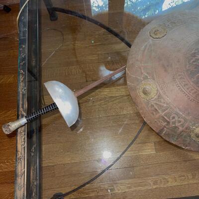 Lot 153 Decorative Round Metal Shield + Fencing Foil