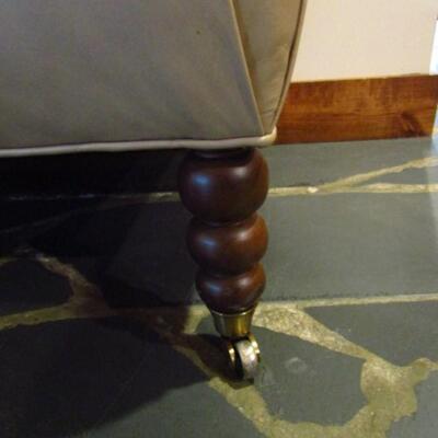 Leather and Walnut Bench Style Low Seat on Casters Made by Pearson