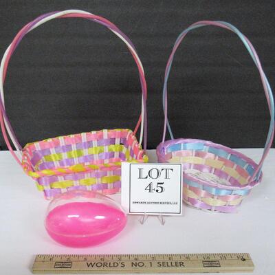 2 Plastic Easter Baskets and Plastic Egg Candy Container