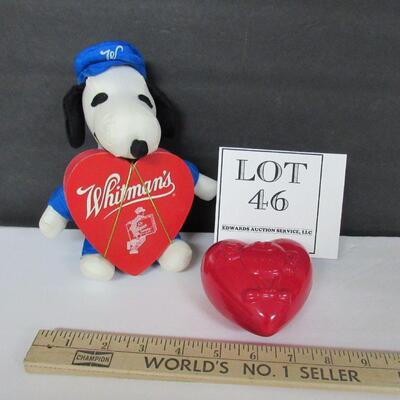 Older Valentines Items, Whitman's Candy Snoopy Doll With Candy Box and M&M's Candy Box