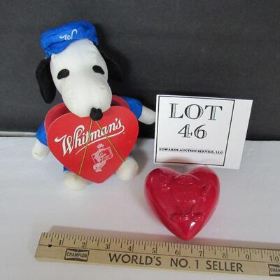 Older Valentines Items, Whitman's Candy Snoopy Doll With Candy Box and M&M's Candy Box