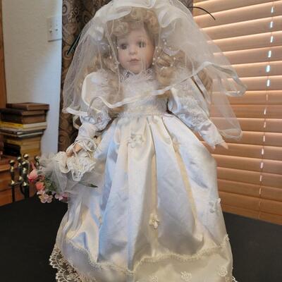 Porcelain Bridal Doll on stand