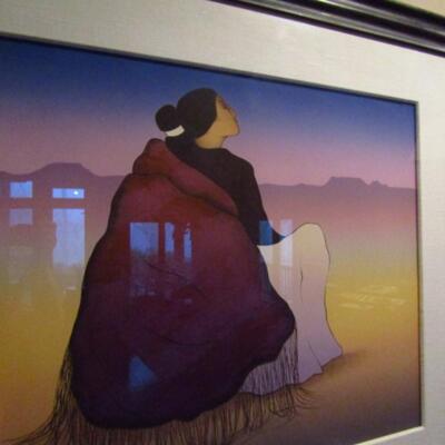 RC Gorman Lithograph-Native American Lady Looking to the Sky- Art Framed Under Glass- Signed and Dated by Artist