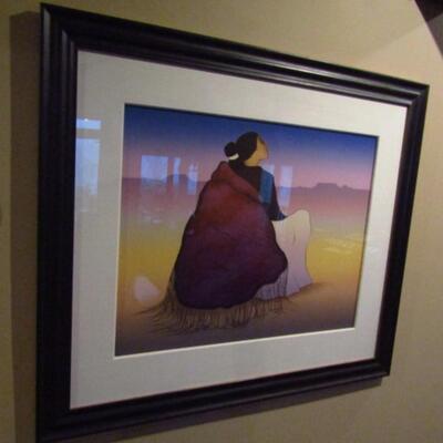 RC Gorman Lithograph-Native American Lady Looking to the Sky- Art Framed Under Glass- Signed and Dated by Artist