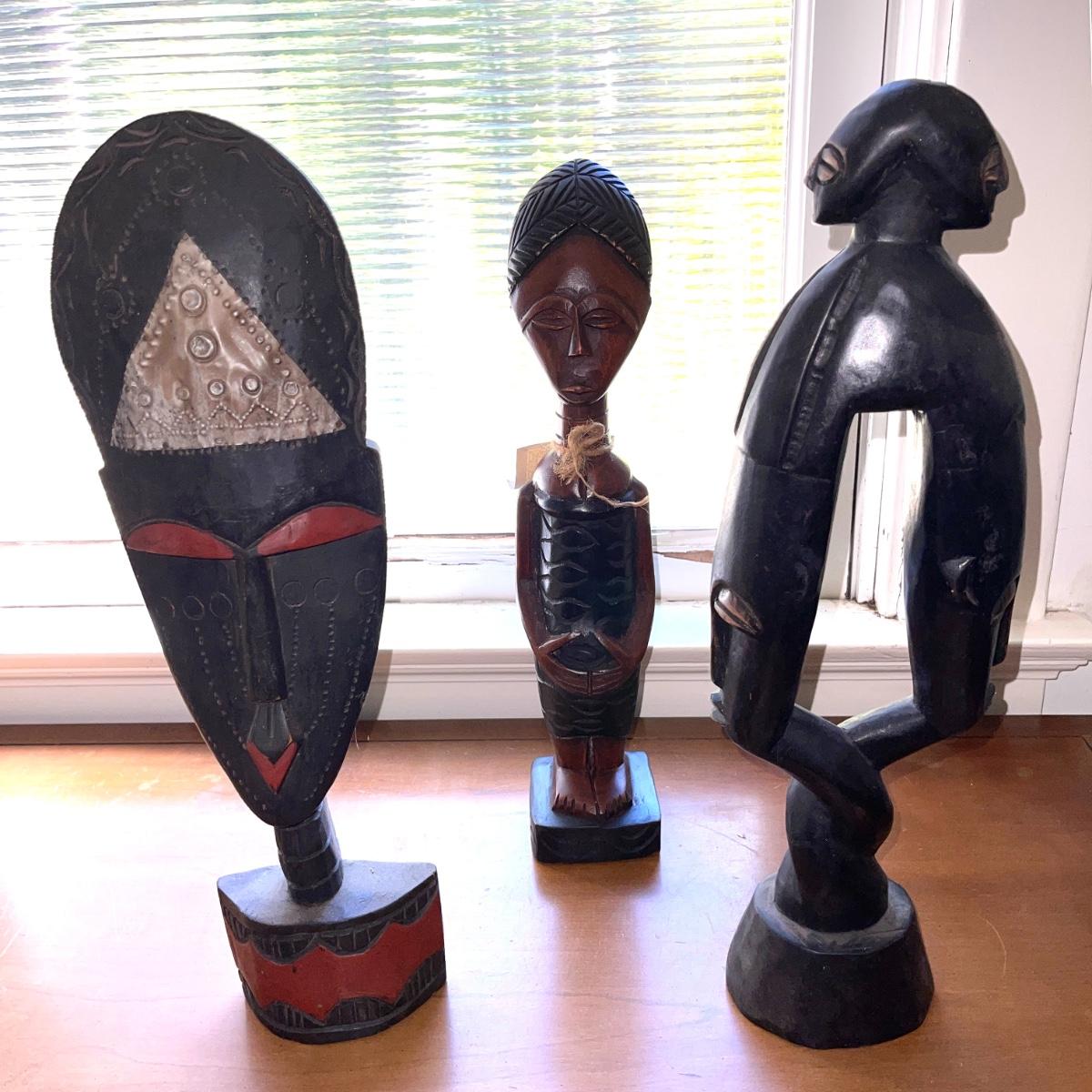 Lot 167 African Sculptures 3 Ghana Traditional Icons Apprx 18"