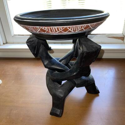 Lot 168 Decorative Native Wood Bowl & Puzzle Stand Folk Art