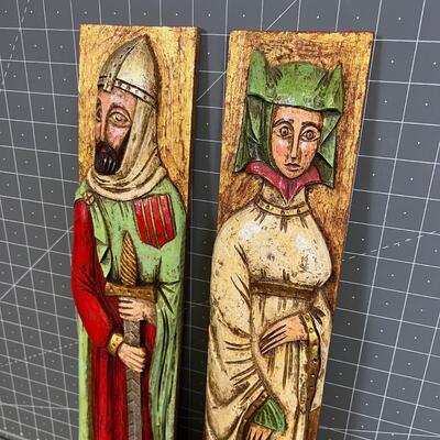 Carved Wood Panels Renaissance  King and Queen