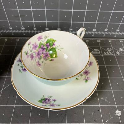 (2) Vintage Tea Cups; Yellow and Purple Bone China 