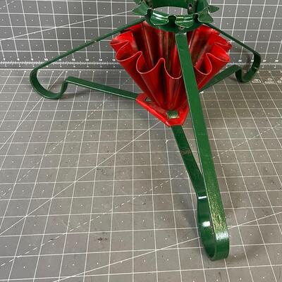 Antique Red & Green Metal Christmas Tree Stand 