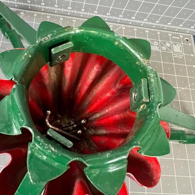 Antique Red & Green Metal Christmas Tree Stand 