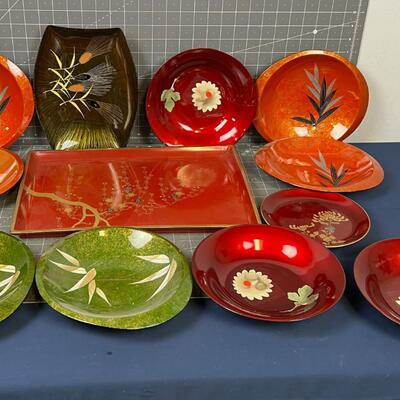 Lot of Asian lacquer Dishes. 