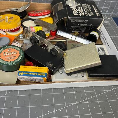 Desk Drawer Clean out: Camera Lenses, electrical Parts Typewriter Ribbon