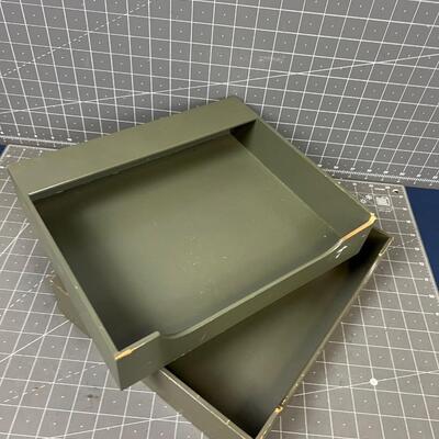 2 Government Issue Gray Wood Office Tray 