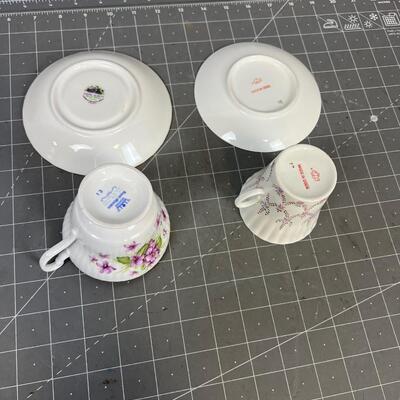 Tea Cups and Saucers: Pink Tiny Flower & Purple  